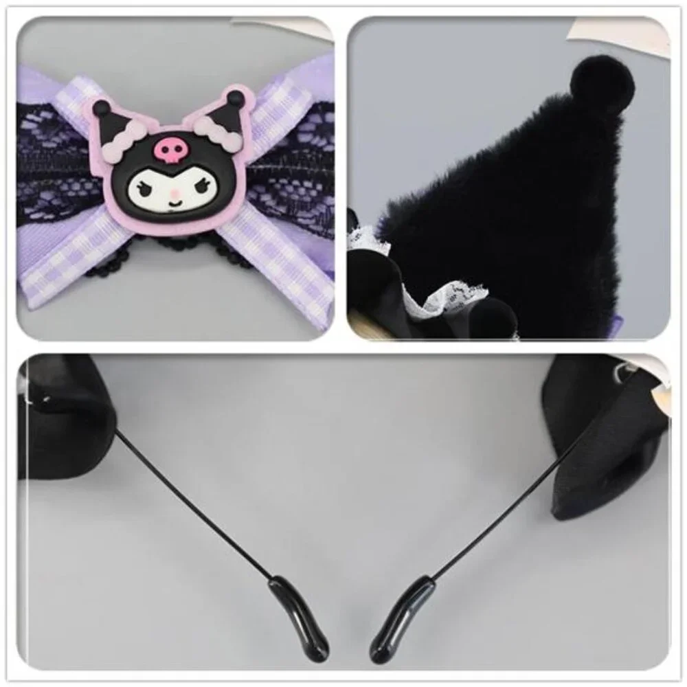 Halloween Soft Faux Fur Plush Fox Ears & Ribbon Bows Headband for Cartoon Kuromi